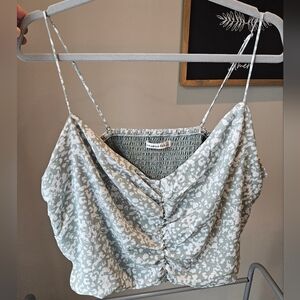 Abercrombie Fitch Green White Speckle Ruched Front Cropped Tank Top XXL NWOT